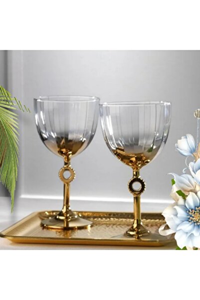 SAMSA Altın işleme model sade 6 kişilik Paşabahçe kadeh takımı