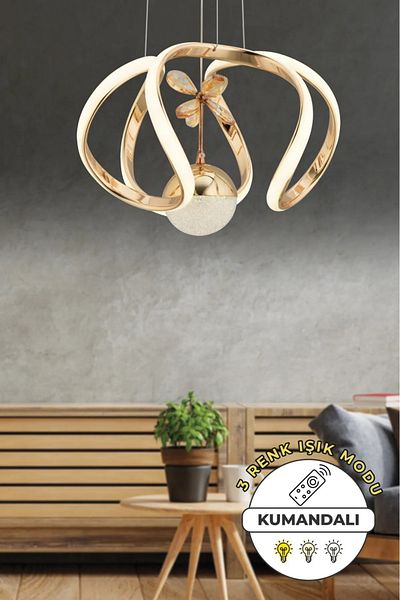 VENON Aura Controlled 3 Color Dimmer Led Chandelier - Modern Finish Pendant Lamp, Living Room Kitchen Chandelier with Light