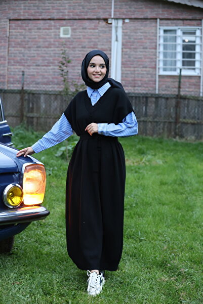 ilmek Kadın Gömlek Garnili Triko Elbise Siyah