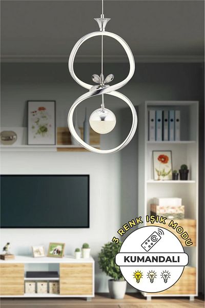 VENON Eternity Controlled 3 Color Light Featured Modern Coated Pendant Lamp Led Chandelier Living Room Chandelier