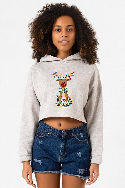 Tshirthane Grimelange Women's Crop Hoodie - Adorable Reindeer Christmas