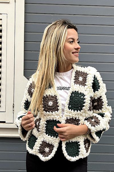 MR TURUNÇ Cardigan de damă tricotat manual Mother's lamb alb-gri