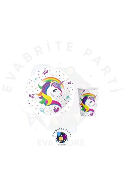 Evabrite Σετ από χαρτόνι και ποτήρια με θέμα το Unicorn, 8 τεμαχίων - Προμήθε...
