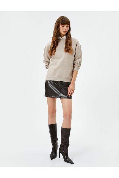 Koton Crew Neck Sweatshirt Basic Long Sleeve Ribbed