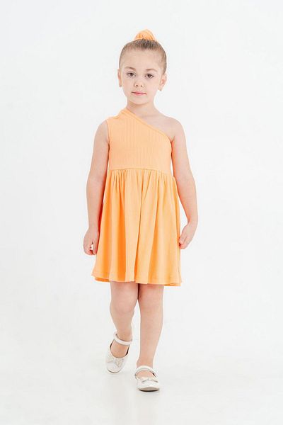 Magu Girl's Cotton Orange One Shoulder Dress
