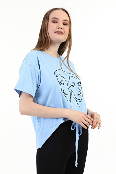 PONÇİK Γυναικείο Κεντημένο Μπλε Μπλουζάκι 20085