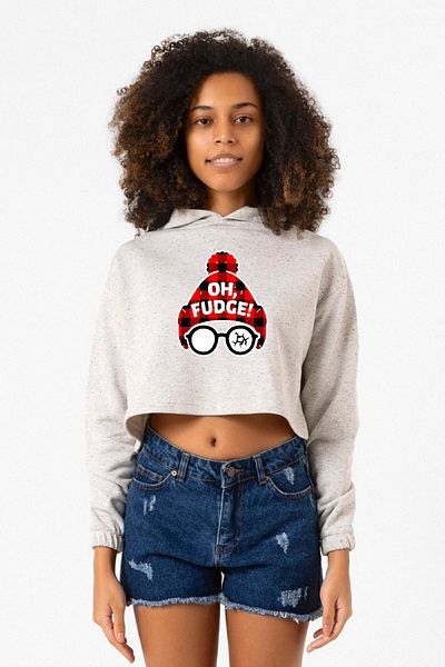Tshirthane Oh Fudge Christmas White Gray Women's Crop Hoodie
