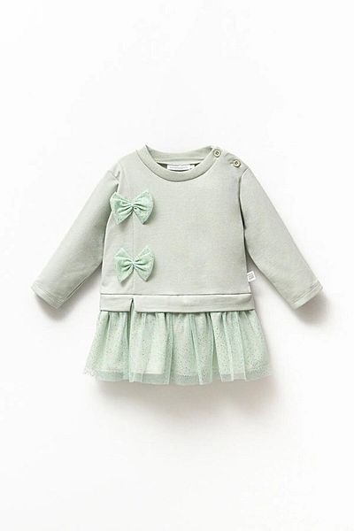 Magu Baby Girl Bow Patterned Buttoned Tulle Cotton Dress