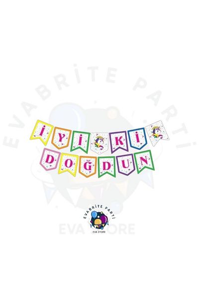 Evabrite Banner cu scris de la mulți ani cu tematică unicorn - Set de consumabile pentru petrecerea de aniversare