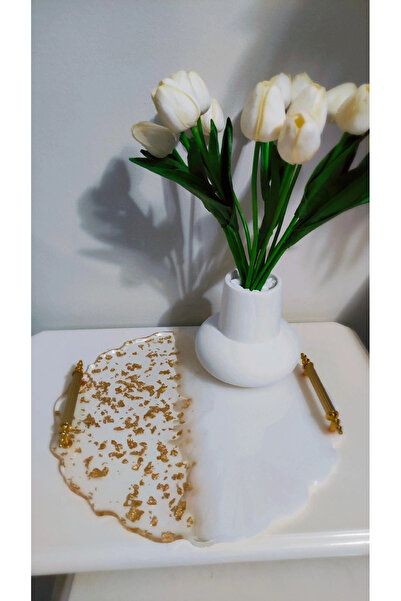 epoksi Gold-beyaz altın varaklı tepsi