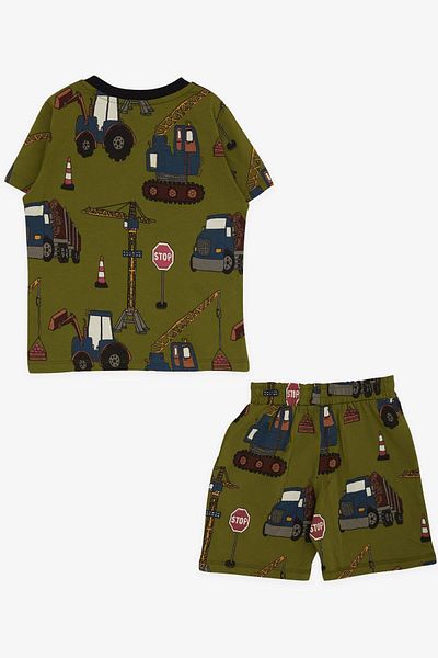 Breeze Boy's Pajama Set with Shorts, Heavy Equipment Patterned, Age 2-6, Khaki Green