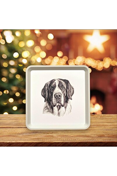 Yuva Concept Dog Patterned Tray - 32 X 32 cm - White Tray - Presentation Tray