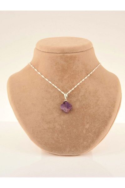 OSMANLI DEĞERLİ TAŞ Certified Amethyst Clover Pendant (SILVER CHAIN GIFT) M032