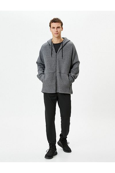 Koton Oversize mikina na zip s kapucí a patchworkovým detailem kapsy