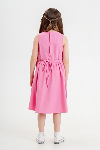 Magu Kız Çocuk Pembe Pamuklu Çantalı  Elbise