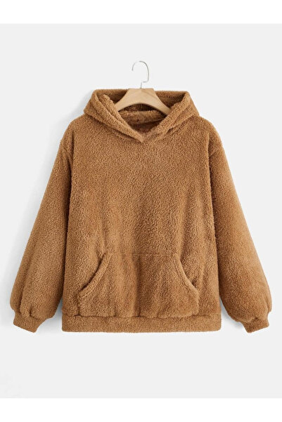 shop unisex kahverengi kanguru cep kapson detaylı