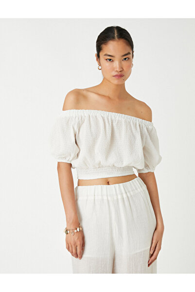 Koton Crop Blouse with Gipe Detail Off Shoulder