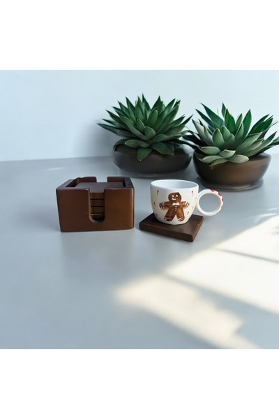 Sienta Home قاعدة أكواب مربعة خشبية مزخرفة من الكستناء مكونة من 5 قطع