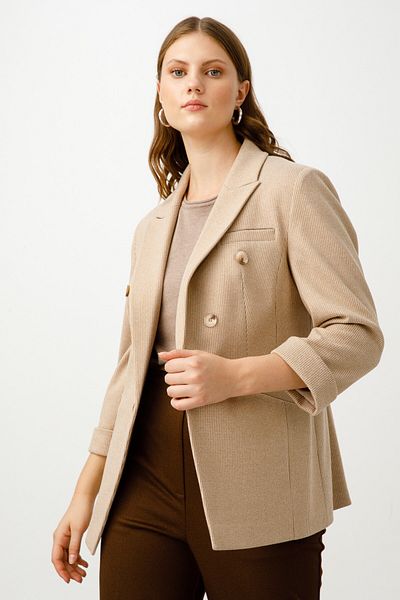 Ekol Γυναικείο μάλλινο μπουφάν με μοτίβο Houndstooth 6055529 Camel