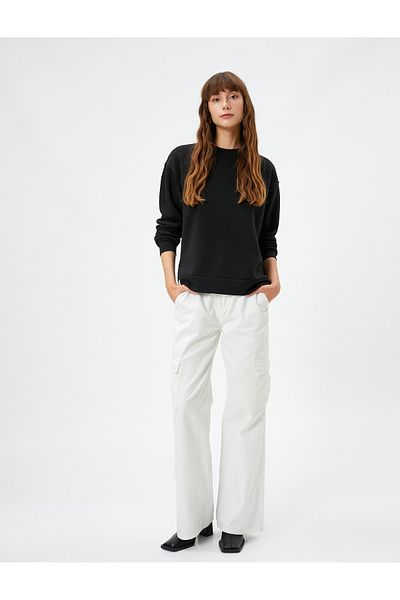 Koton Rundhals-Sweatshirt Basic Langarm gerippt