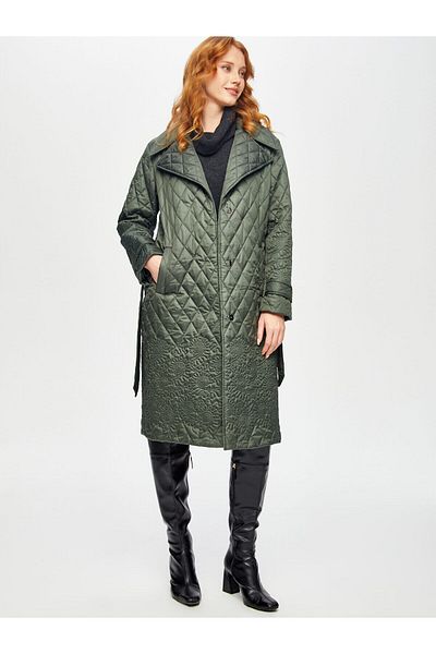 Faik Sönmez Flower and Diamond Pattern Long Quilted Coat 69427