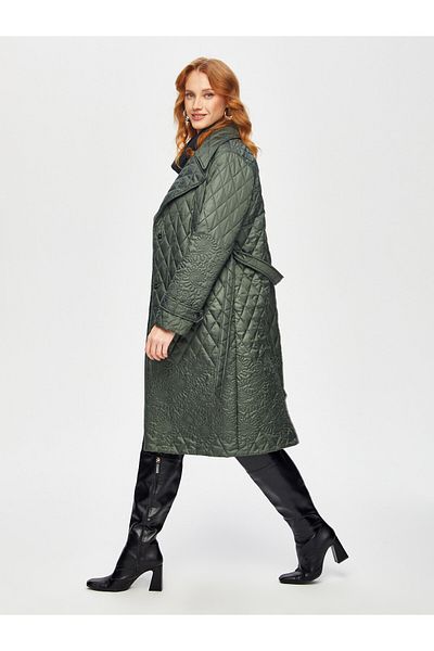 Faik Sönmez Flower and Diamond Pattern Long Quilted Coat 69427