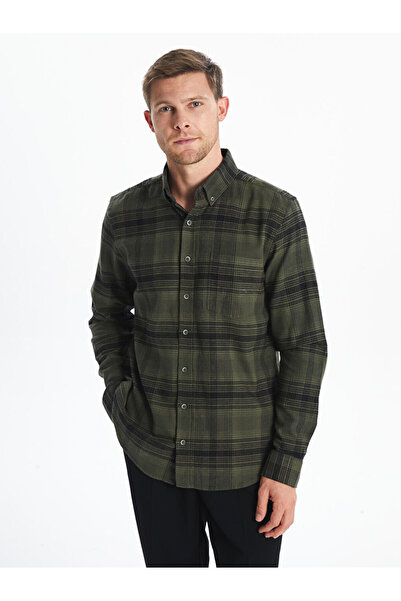 LC Waikiki Ανδρικό πουκάμισο με μακρυμάνικο καρό ποπλίνα κανονική εφαρμογή