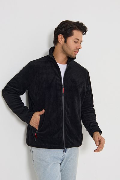 zürafa beneği Unisex Black Anti-Pilling Non-Pilling Standard Fit Stand Collar Zip-Up Sweatshirt Fleece Jacket