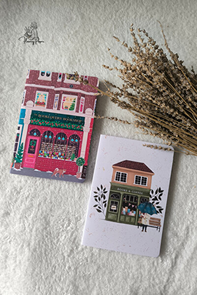 Flowery Paper Book And Coffee Model 2'li Zımbalı Defter, 32 sayfa, Not Defter...