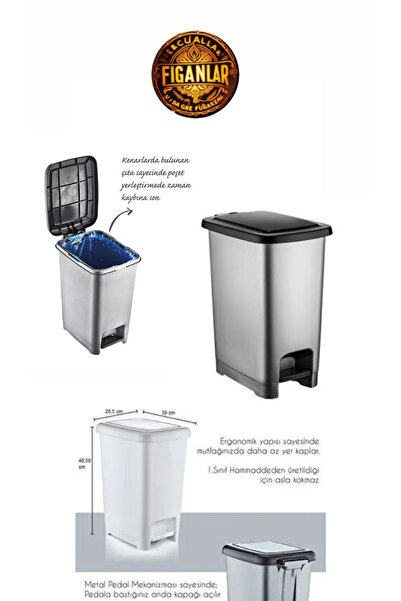 figanlar ambalaj 50 Lt Gray Black Lid Slim Pedal Trash Can