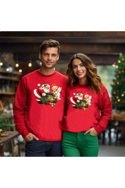 WOODROFFE Anul Nou Crăciun Crăciun imprimat - Hanorac roșu supradimensionat c...