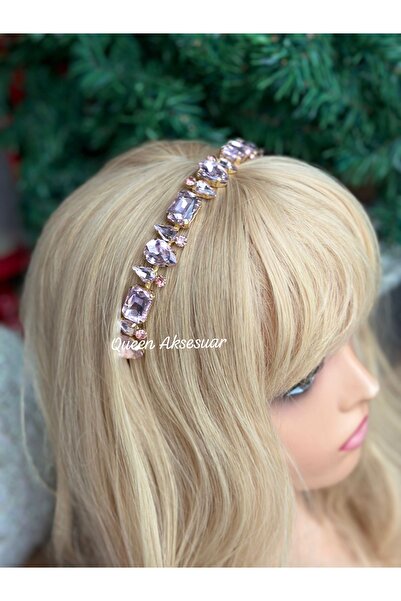 Queen Nelly Coroană din metal auriu cu piatră de sticlă pătrată cu picătură d...