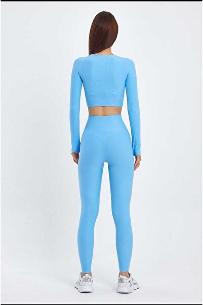 zyc Спортивний комплект з високою талією, безшовними лосинами з візерунком у вигляді сот і бюстгальтером з довгими рукавами