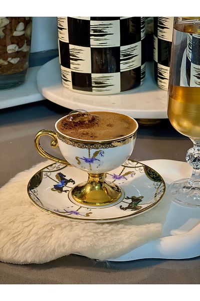 ACAR Set of 6 Plovris Porcelain Gilded Ant Turkish Coffee Cups