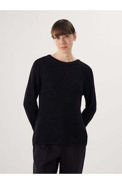 LC Waikiki Lcwaikiki Basic Black Crew Neck Openwork Women's Knitwear Sweater