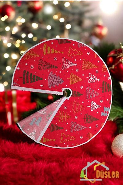 DÜŞLER EV TEKSTİLİ New Year's Red Pine Tree - Foot Carpet, Cover and Skirt Velcro, Washable