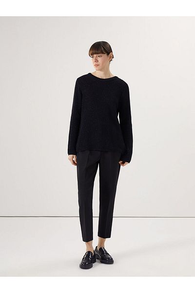LC Waikiki Lcwaikiki Basic Black Crew Neck Openwork Women's Knitwear Sweater