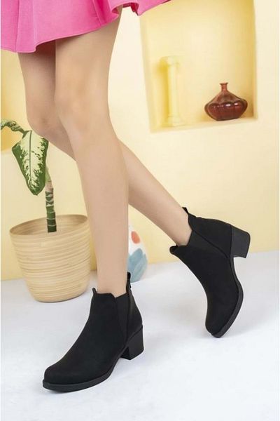 Kids Club Shoes Ayakdaş 4681 Γυναικείες μπότες με κοντό τακούνι από καουτσούκ ΜΑΥΡΟ