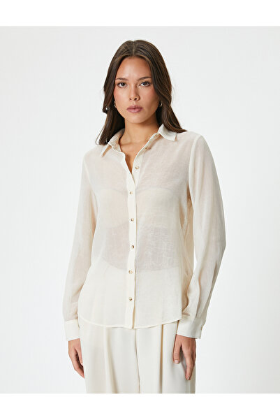 Koton Μακρυμάνικο πουκάμισο Κλασικό γιακά με ανάγλυφη κουμπιά