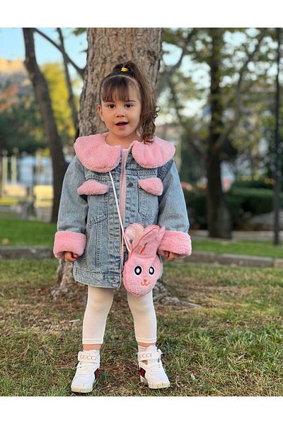 Sahil Collection Girl's Denim Coat with Bag Gift and Fur Inside
