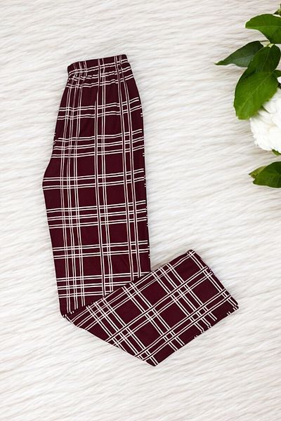 Pi Giyim Women's Pajama Bottoms Suede Fabric with Ribbon Plaid