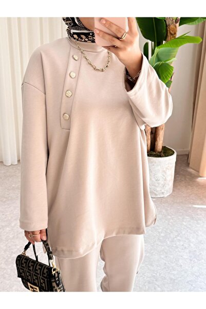 ASEL FASHİON Beige Premium Buttoned Modal Set
