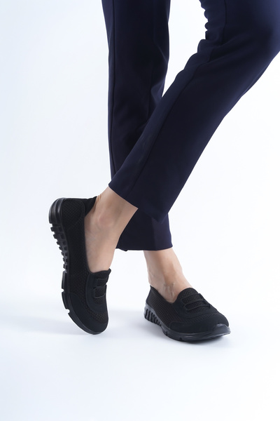 MuSoon Pantofi de damă, negri, cu șireturi, cu talpă ortopedică, balerină