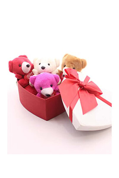 Çelik 4 Pieces Mini Teddy Bear in Heart Box Surprise Gift for Lover and Spous...