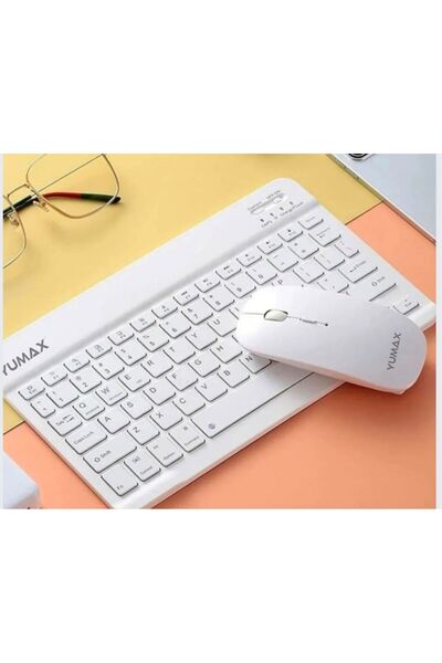 yumax Tüm Cihazlara Uyumlu Akıllı Taşınabilir Şarj Edilebilir Kablosuz Bluetooth Klavye ve Mouse Seti