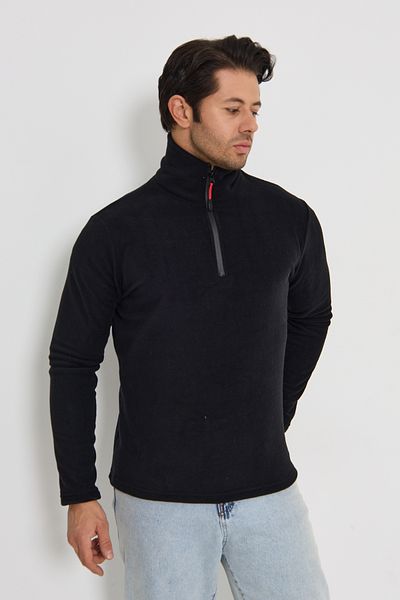 zürafa beneği Black Unisex Anti-Pilling Sweatshirt - Non Pilling, Stand Collar, Half Zip