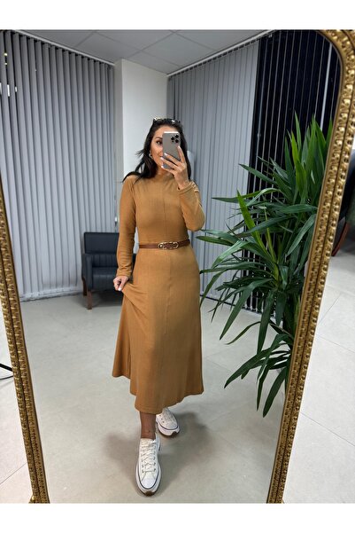 caddstore Camel Çan Triko Elbise