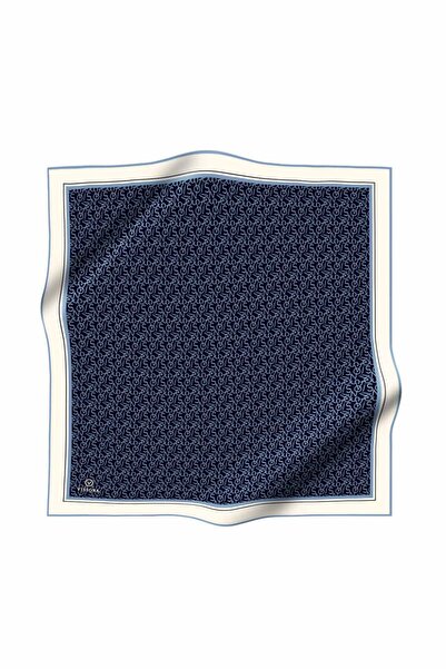 Vissona Μπλε ναυτικό χρώμα ινδικό 100% μετάξι τουίλ με μοτίβο γράμματος 90x90 κασκόλ - Ράψιμο στο χέρι