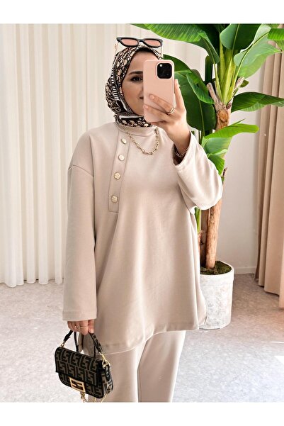 ASEL FASHİON Beige Premium Buttoned Modal Set