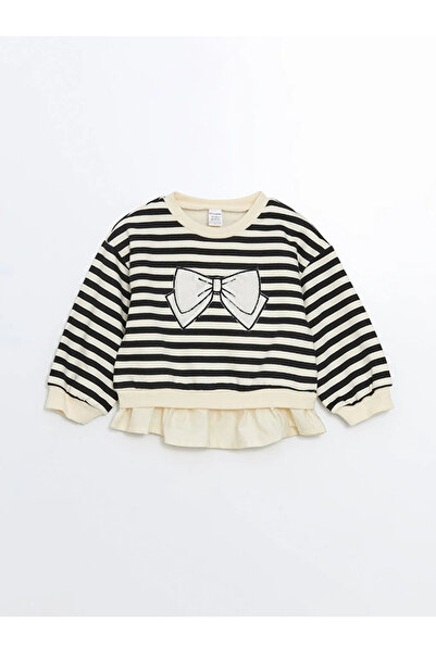 LC Waikiki LCW baby Siyah Bisiklet Yaka Çizgili Kız Bebek Sweatshirt